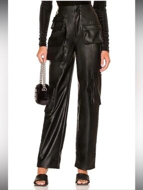 AFRM Black Faux Leather Wide-Leg Cargo Pants